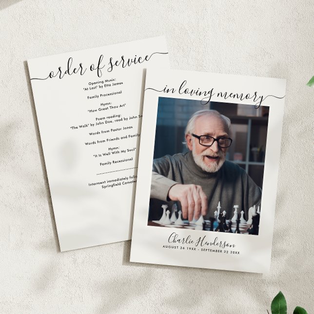 Moderne Schwarz-Weiß-Skriptbeerdigung Programm (Von Creator hochgeladen)