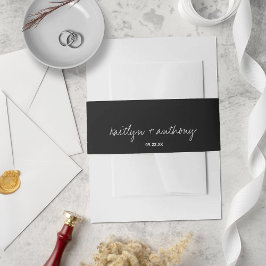 Moderne Schwarz-Weiß-Skripte Minimalistische Hochz Einladungsbanderole