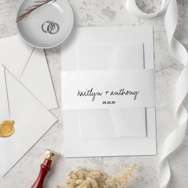 Moderne Schwarz-Weiß-Skripte Minimalistische Hochz Einladungsbanderole (Von Creator hochgeladen)