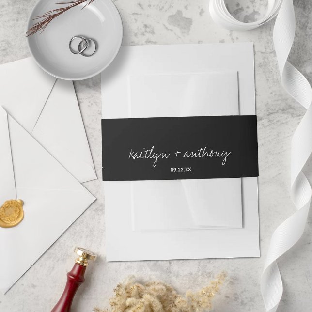 Moderne Schwarz-Weiß-Skripte Minimalistische Hochz Einladungsbanderole (Von Creator hochgeladen)