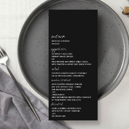 Moderne Schwarz-Weiß-Skripte Minimalistische Hochz Menükarte