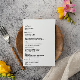 Moderne Schwarz-Weiß-Skripte Minimalistische Hochz Menükarte