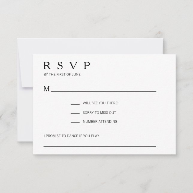 Moderne Schwarz-Weiß-Song-Hochzeit RSVP Karte (Vorderseite)