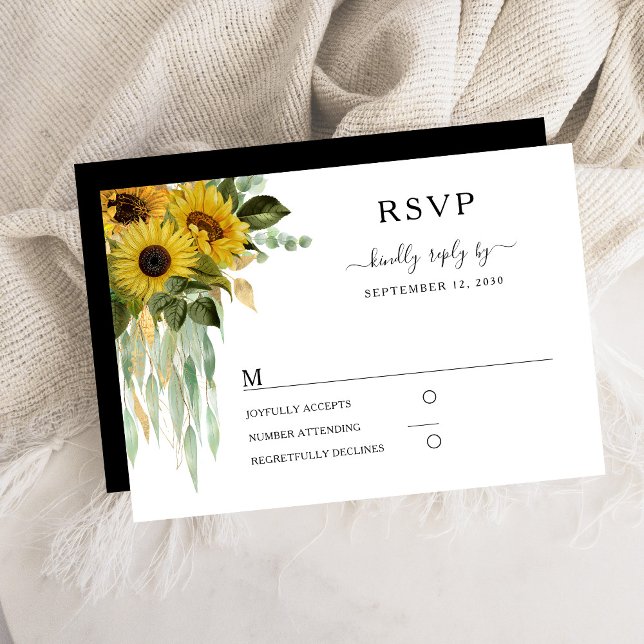 Moderne Schwarz-Weiß-Sonnenblumen-Hochzeit RSVP Karte (Modern Black And White Sunflower Wedding RSVP Card)