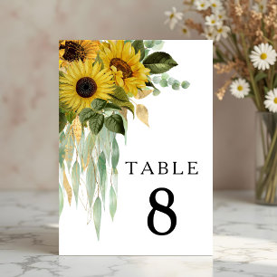 Moderne Schwarz-Weiß-Sonnenblumen-Hochzeit Tischnummer