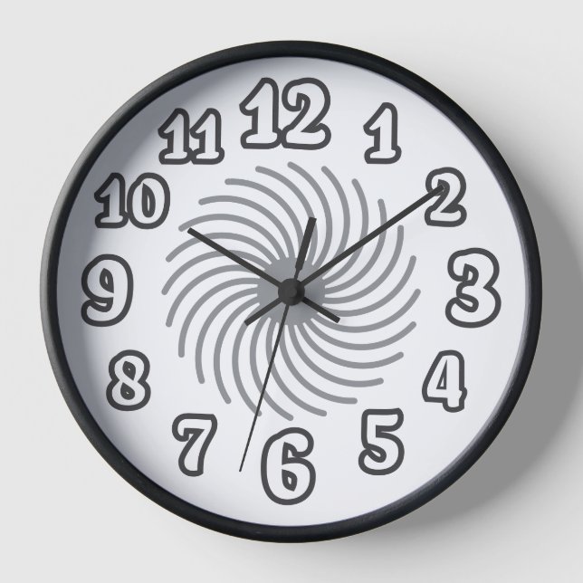 Moderne Schwarz-Weiß-Spirale Funky Numerals-Uhr-⏰ Uhr (Vorderseite)