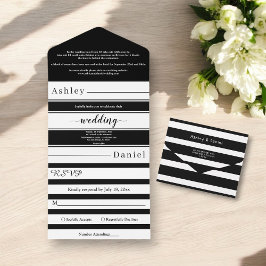 Moderne Schwarz-Weiß-Streifen Elegante Hochzeit All In One Einladung