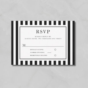 Moderne Schwarz-Weiß-Streifen-Hochzeit RSVP Karte