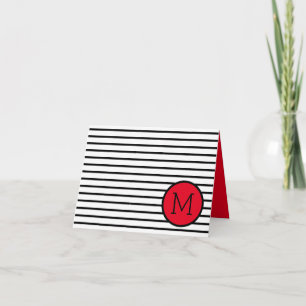 Moderne Schwarz-Weiß-Streifen mit rotem Monogramm