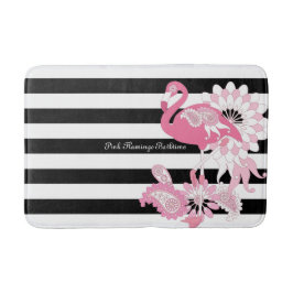 Moderne Schwarz-Weiß Streifen rosa Flamingo Badematte