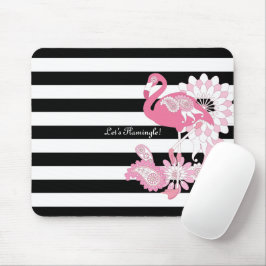 Moderne Schwarz-Weiß Streifen rosa Flamingo Mousepad