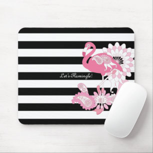 Moderne Schwarz-Weiß Streifen rosa Flamingo Mousepad