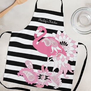 Moderne Schwarz-Weiß Streifen rosa Flamingo Schürze