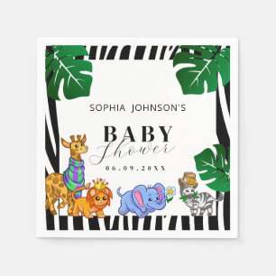 Moderne Schwarz-Weiß-Streifen-Safari-Baby-Party Serviette