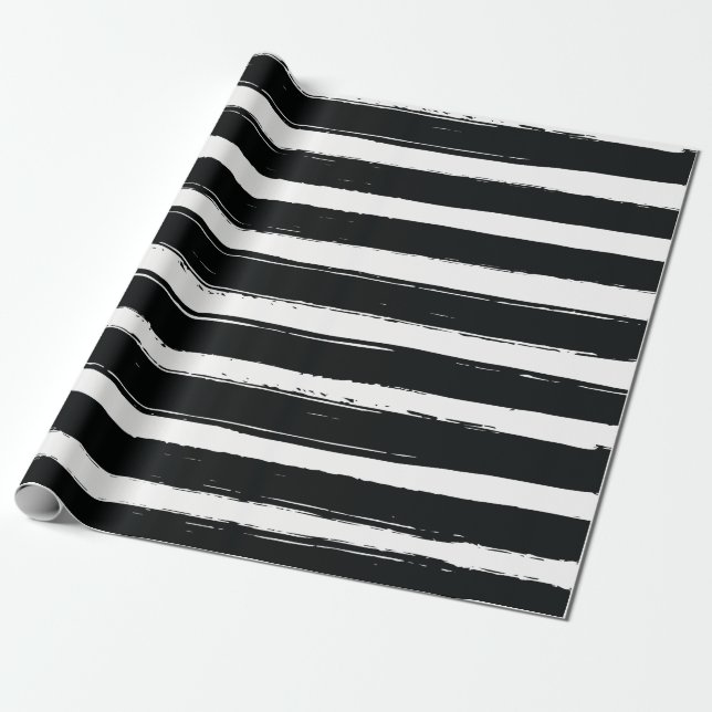Moderne Schwarz/Weiß Streifen Trendsetter Geburtst Geschenkpapier (Ungerollt)