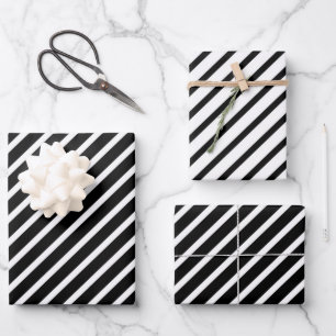 Moderne Schwarz-Weiß-Streifenmuster Geschenkpapier Set