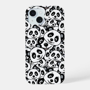 Moderne Schwarz-Weiß Süße Panda-Bär-Muster iPhone 15 Hülle