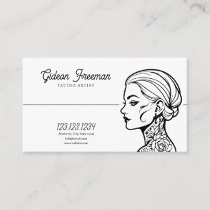 Moderne Schwarz-Weiß-Tattoooe Lady Tattoo Artist Visitenkarte