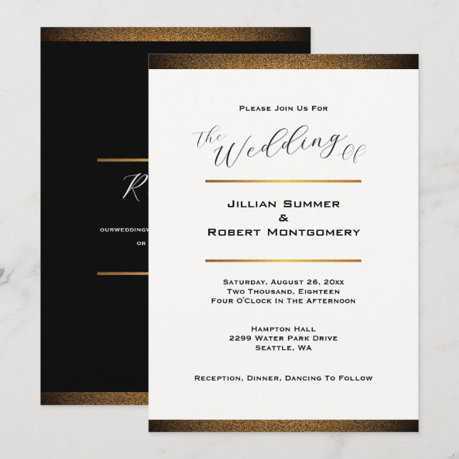 Moderne Schwarz-Weiß-Technik mit Goldverheiratung Einladung (Vorne/Hinten)