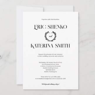 Moderne Schwarz-Weiß-Text-Stil Hochzeit einladen Einladung