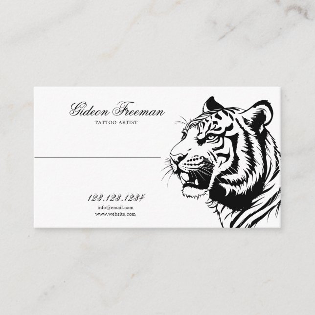 Moderne Schwarz & Weiß Tiger Tattoo Artist Visitenkarte (Vorderseite)