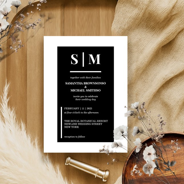 Moderne Schwarz-Weiß-Tone-Hochzeit Einladung (Von Creator hochgeladen)