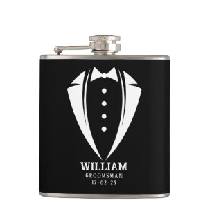 Moderne Schwarz-Weiß-Trauzeuge-Geschenke Flachmann