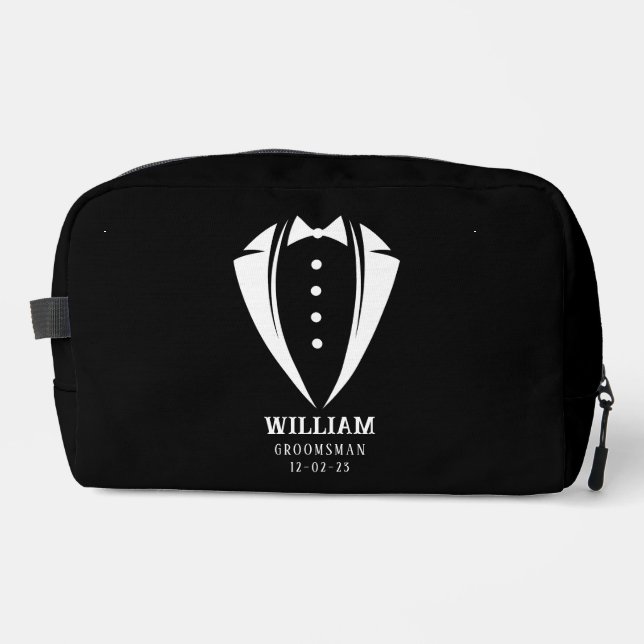 Moderne Schwarz-Weiß-Trauzeuge-Geschenke Waschbeutel (Vorderseite)