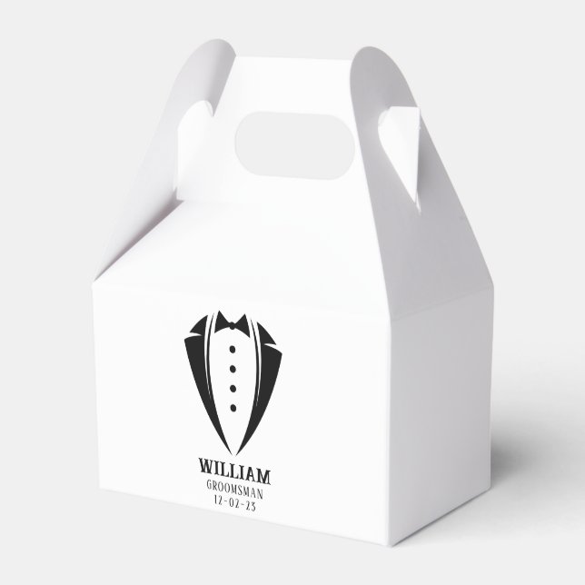 Moderne Schwarz-Weiß-Tuxedo-Trauzeuge-Geschenke Geschenkschachtel (Vorderseite)