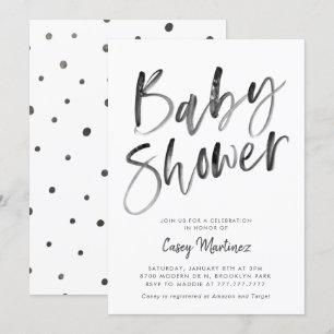 Moderne Schwarz-Weiß-Typografie-Babydusche Einladung