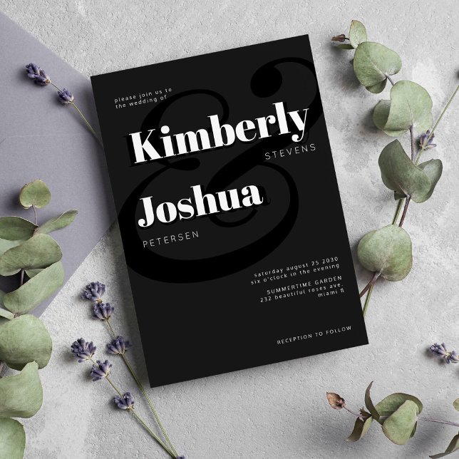 Moderne Schwarz-Weiß-Typografie-Hochzeit Einladung (Von Creator hochgeladen)