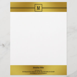 Moderne Schwarz-weiß- und Goldmonogramm-Vorlage Briefbogen