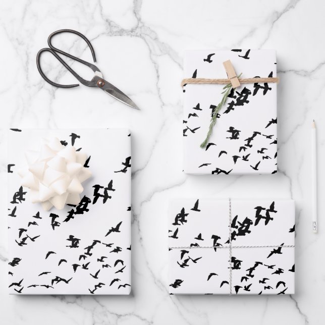Moderne Schwarz-Weiß-Vögel-Hochzeit Geschenkpapier Set (Vorderseite)