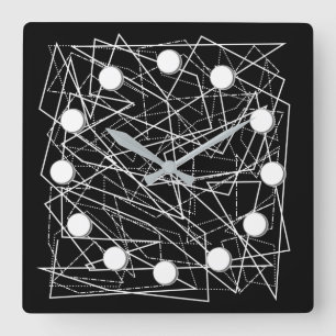 Moderne Schwarz-Weiß-Wand-Uhr mit Abstraktem Quadr Quadratische Wanduhr