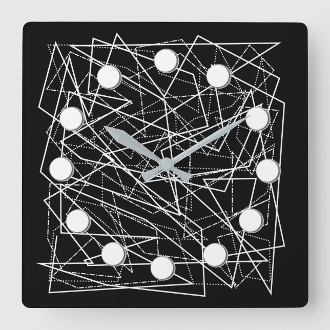 Moderne Schwarz-Weiß-Wand-Uhr mit Abstraktem Quadr Quadratische Wanduhr (Vorderseite)