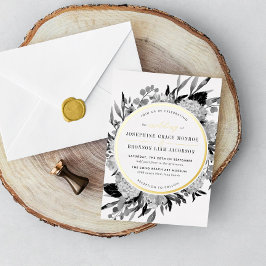 Moderne Schwarz-Weiß-Wasserfarben-Hochzeit Folieneinladung