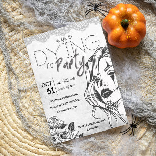 Moderne Schwarz-Weiß-Weibchen-Halloween Einladung