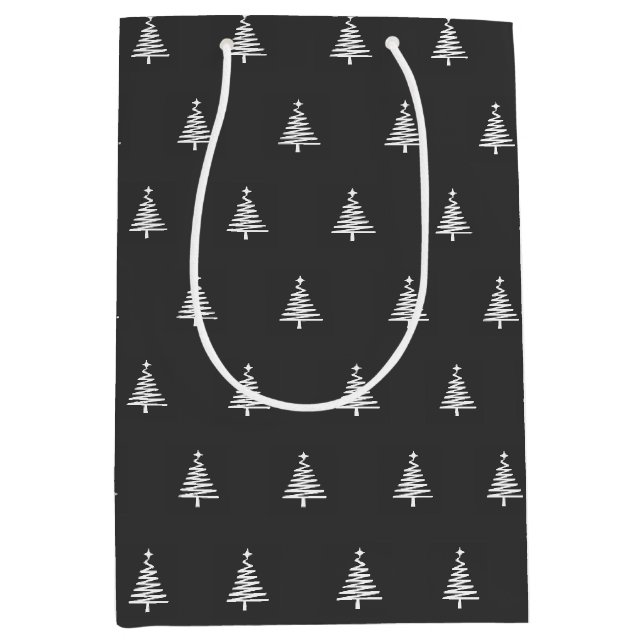 Moderne Schwarz-Weiß-Weihnachten Mittlere Geschenktüte (Vorderseite)