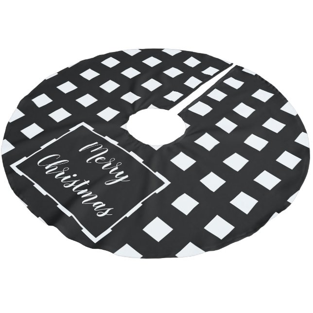 Moderne Schwarz-Weiß-Weihnachten Polyester Weihnachtsbaumdecke (Schrägansicht)