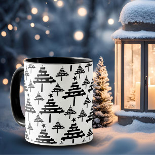 Moderne Schwarz-Weiß-Weihnachtsbaum-Muster Tasse