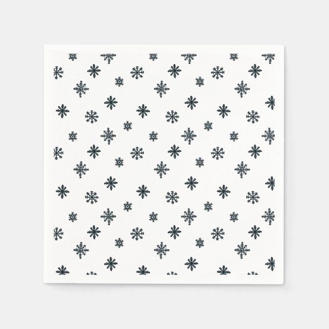 Moderne Schwarz-Weiß-Weihnachtsschneeflocken Serviette (Vorderseite)