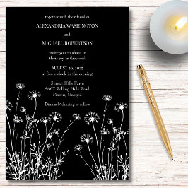 Moderne Schwarz-Weiß-Wildblume-Hochzeit Einladung