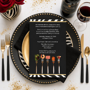 Moderne Schwarz-Weiß-Zebra-Essen-&-Wein-Dinnerpart Einladung
