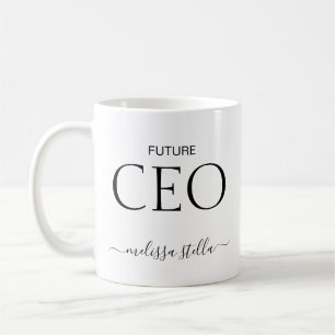 Moderne Schwarz-Weiß-Zukunfts-CEO-Name Weibliche Kaffeetasse