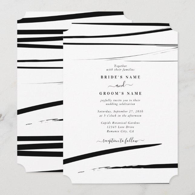 Moderne Schwarz-weiße Abstrakte Hochzeit Einladung (Vorne/Hinten)