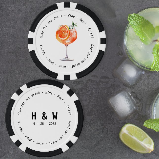 Moderne Schwarz-weiße Aperol Drink Voucher Hochzei Pokerchips (Modern Black White Aperol Drink Voucher Wedding Poker Chips)