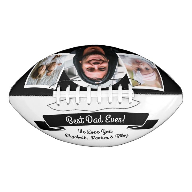 Moderne Schwarz-weiße Beste Vater je 3 FotoCollage Football (Vorderseite)