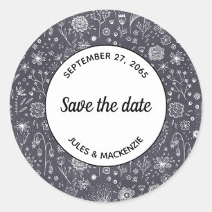Moderne Schwarz-weiße Blumenhochzeit Save the Date Runder Aufkleber