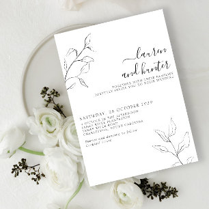 Moderne Schwarz-weiße Botanische Hochzeit Einladung