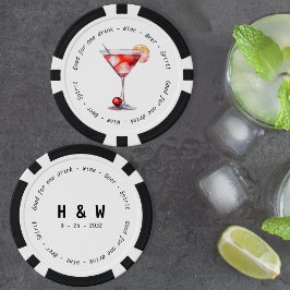 Moderne Schwarz-weiße Cosmo Drink Voucher Hochzeit Pokerchips